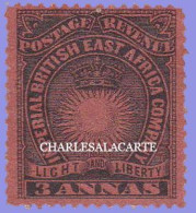 BRITISH EAST AFRICA  1890-1895  3a. BLACK/BRIGHT RED  MOUNTED MINT  S.G 8a - British East Africa