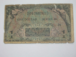 1 One Dollar  - Série 481 Military Payment Certificate    ***** EN ACHAT IMMEDIAT ***** - 1951-1954 - Reeksen 481