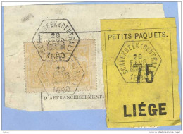 _V936: SCHAERBEEK( CENTRAL) > LIEGE:  SP12/ Fragment PETITS PAQUETS Met  " étiquette " : N°75: Type Bb: - Documents & Fragments