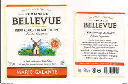 Etiquette Rhum Agricole - Domaine De  Bellevue - 100cl-  50% - Marie Galante - GUADELOUPE -  Thème Moulin - - Rum