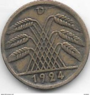 Weimar Rep. 5 Pfennig 1924 D Km 39  VF+ - 5 Renten- & 5 Reichspfennig