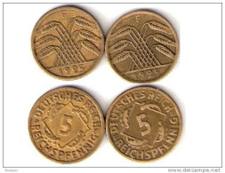Weimar 5 Pfennig 1925 Large+smal 5,vf+/vf  Cat Val 24,50 $ - 5 Rentenpfennig & 5 Reichspfennig