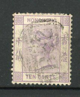 H-K  Yv. N° 39 ; SG N° 36 Fil CA (o)  10c Violet Victoria  Cote  14 Euro BE   2 Scans - Used Stamps