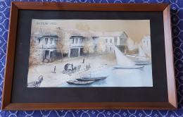 OLD BATUMI SEAFRONT WATERCOLOR GORGILADZE GEORGIAN ART - Acuarelas