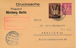 - 1923  FLUGPOST  NÜRNBERG - BERLIN   MIT LUFTPOST BEFÖRDERT  POSTAMT BERLIN - Poste Aérienne & Zeppelin