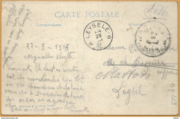 Op 413: S.M. : 2 PMB 2  25 III ▄ > * LEYSELE * 8-9 28 III ___ [1915]: Sterstempel / Pk: ALBERT La Baselique 1914 - Zone Non Occupée