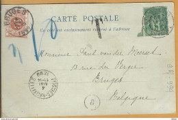 9Af-999:FREIGNIES-BRUXELLES 4 MAI 1899 + TX4: BRUGES / Pk:Chartes: La Rue Du Bourg: Afgestempeld 18999 - Ambulante Stempels