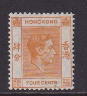 HONG KONG  - 1938 George VI 4c Hinged Mint - Neufs