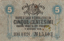 BUONO CASSA 5 CENT 1918 CASSA VENETA VF (ZP867 - Buoni Di Cassa
