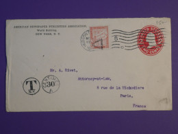 BY0 ETATS UNIS   BELLE LETTRE ENTIER  ENV. 1910  NEW YORK . A PARIS FRANCE +TAXE  30C +AFF. INTERESSANT+ + - Covers & Documents