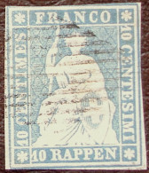 Schweiz Suisse 1855: I.Periode Faden Grün Fil Vert 10 RAPPEN Zu 23B Mi 14IIAym Yv 27b Mit Rauten-Stempel (Zu CHF 160.00) - Usados