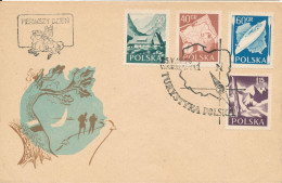 Poland FDC 25-5-1956 Tourism Stamps SPORT Complete Set Of 4 With Cachet - Storia Postale