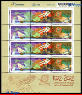 Ref. BR-V2022-11-F BRAZIL 2022 - CENT. 1ST SOUTH ATLANTICAIR CROSSING, AVIATION, SHIPS, SHEET MNH, TRANSPORT 12V - Unused Stamps