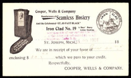 U.S.A.(1901) Socks. Naval Ship. One Cent Postal Card With Illustrated Ad For Cooper, Wells Seamless Hosiery. Logo Of An - 1901-20