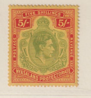 NYASALAND  - 1938 George VI 5s Hinged Mint (a) - Nyassaland (1907-1953)