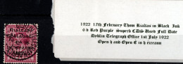 1922 Thom Rialtas In Black Ink 6d Purple CDS Used Dublin Telegraph Office 1st July 1922 - Oblitérés