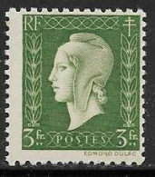 Yvert 694 3 F Olive - ** - 1944-45 Marianne Of Dulac