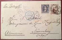 Argentina 1892 Postal Stationery Enveloppe 10c Brown + 2c Violet>Nürnberg,Bayern Via LIGNE J PAQ.FR (cover - Storia Postale