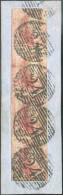 N°5(4) - Médaillons 40 Centimes Carmin-rose En Bande De Quatre Verticale, Sur Petit Fragment, Margée Sur 3 Côtés Avec Gr - 1849-1850 Medaillons (3/5)