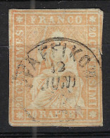 SUISSE Ca.1854-62: Le Y&T 29, "Helvétie ND" 4 Marges, Obl. CAD "Pfäffikon" - Oblitérés