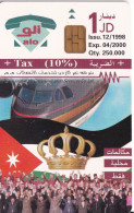 TARJETA DE JORDANIA DE 1JD DE UN AVION Y BANDERA  FECHA 12/1998 Y TIRADA 250000 - Jordan