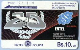 BOLIVIA : BOLTE06 Bs 10 25 Anos ENTEL /Brown Rev. USED  (x) - Bolivie