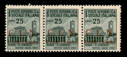 C.L.N. - Ponte Chiasso - 1945 - 25 Cent (4 + 4ba + 4) - Striscia Di 3 C Punto Piccolo (al Centro) - Gomma Integra - Altri & Non Classificati