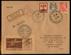 Europa - Francia - 1946 (12/14 Ottobre) - Nice Grimaldi/Aeroclub - Due Buste Speciali - Autres & Non Classés