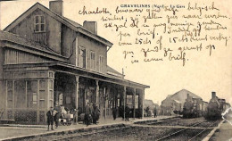 59 - Gravelines - La Gare (train Animée 1915, Adhésif !) - Gravelines