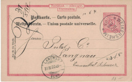 Postkarte Ganzsache Weikersheim 1900 > Probst & Co Langnau Schweiz - Postwaardestukken