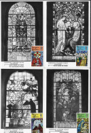 Guernesey 1973 Y&T 79 à 82. CM. Noël, Vitraux D'églises. Le Bon Berger, Le Christ Au Puits De Samarie, Saint Dominique - Glas & Fenster