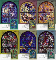 Israël 1973 Y&T 521 à 526. Série Sur CM. Vitraux De Marc Chagall II, Synagogue De Jérusalem. Aser, Gad, Dan, Benjamin,.. - Glasses & Stained-Glasses