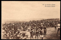 RUANDA URUNDI(1928) Marketplace At Bunia. Illustrated Postal Card Of Belgian Congo Overprinted For Use In Ruanda-Urundi. - Stamped Stationery