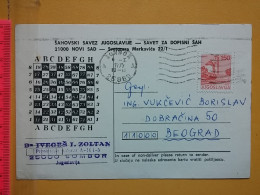 KOV 487-25- Correspondence Chess Fernschach Postcard, SOMBOR - BELGRADE, Schach Chess Ajedrez échecs - Echecs