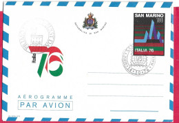 SAN MARINO - INTERO AEROGRAMMA ITALIA '76 - ANNULLO F.D.C.*14.10.76* - (CAT. INT 6) - Postal Stationery