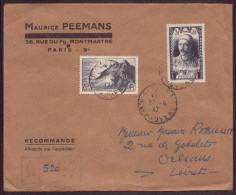Enveloppe Recommandée, à En-tête " Peemans, Paris " Du 27 Août 1947 Pour Orléans - Andere & Zonder Classificatie
