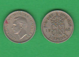 Inghilterra Six Pence 1948 Great Britain Angleterre King Georgius VI° Nickel Coin - H. 6 Pence