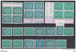 REPUBBLICA:  1955/81  TASSE  -  £. 50  VERDE  AZZURRO  N. -  RIPETUTO  25  VOLTE  -  SASS. 118 - Taxe