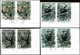 Vietnam 1987 Y&T 803 à 806 Michel 1827 à 1830. Paires Non Dentelées Oblitérées. WWF, Singes - Gebraucht