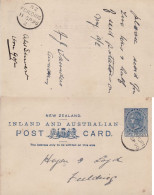 NEW ZEALAND 1896 POSTCARD SENT TO FIELDING - Cartas & Documentos