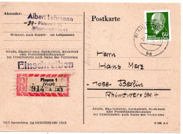 61271 - DDR - 1966 - 60Pfg Ulbricht EF A R-Kte PLAUEN -> Berlin - Lettres & Documents