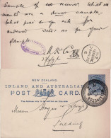 NEW ZEALAND 1896 POSTCARD SENT FROM WELLINGTON TO FIELDING - Covers & Documents