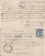 NEW ZEALAND 1896 POSTCARD SENT FROM JOHNSONVILLE TO FIELDING - Covers & Documents