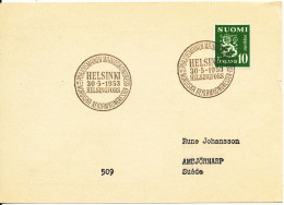 Finland Postcard Sent To Sweden Special Postmark Helsinki 30-5-1953 Single Franked Lion Type - Brieven En Documenten