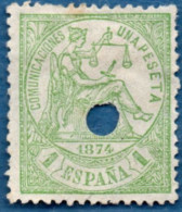 Spain 1874 Allegory 1 Peseta Cancelled, Telegraph Use - Gebraucht