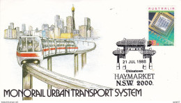 Australia 1988 Monorail Urban Transport System, Chinatown Haymarket, Souvenir Cover - Brieven En Documenten