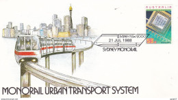 Australia 1988 Monorail Urban Transport System, Sydney NSW 2000, Souvenir Cover - Lettres & Documents