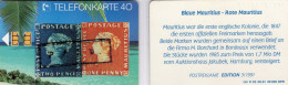 Blaue/rote Mauritius TK E03/1991 30.000Expl. ** 25€ Edition1 Kolonie Der UK/GB TC History Stamps On Phonecard Of Germany - E-Series: Editionsausgabe Der Dt. Postreklame