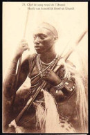 RUANDA URUNDI(1928) Native Warrior. Illustrated Postal Card Of Belgian Congo Overprinted For Use In Ruanda-Urundi. Sepia - Stamped Stationery