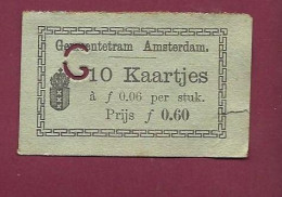 301223 - TICKET CHEMIN DE FER TRAM METRO - PAYS BAS HOLLANDE GEMEENTETRAM AMSTERDAM G 10 Kaartjes à F 0.06 Per Stuck.   - Europe